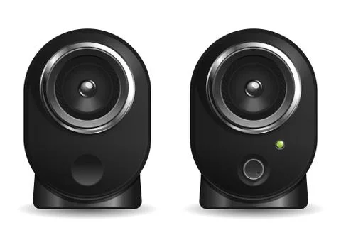 Plastic computer speakers. Desktop speakers. Vector icon Stock Illustration