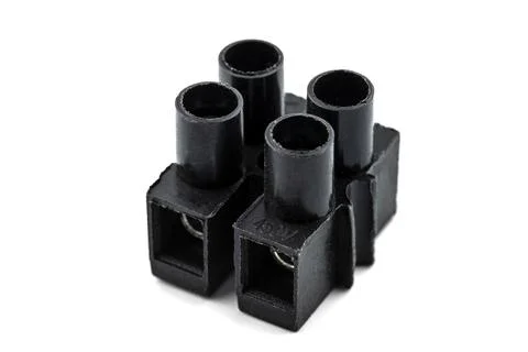 Plastic connection block with 2 entries for strands and solid conductors for  Stock Photos