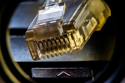 Plastic connector for connection to a computer network, macro background 写真素材