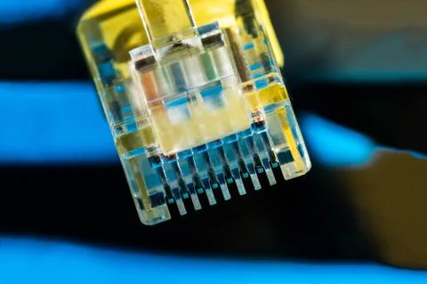 Plastic connector for connection to a computer network, macro background 写真素材