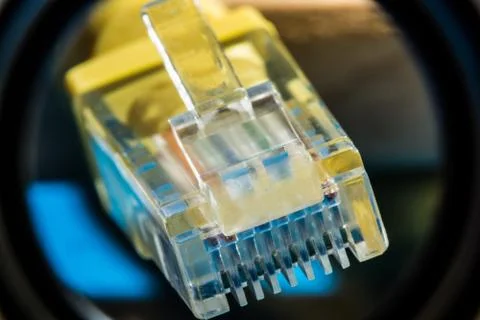 Plastic connector for connection to a computer network, macro background 写真素材