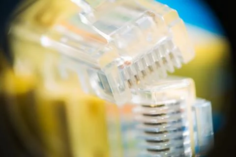 Plastic connector for connection to a computer network, macro background Foto stock