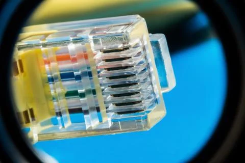 Plastic connector for connection to a computer network, macro background Stock Photos