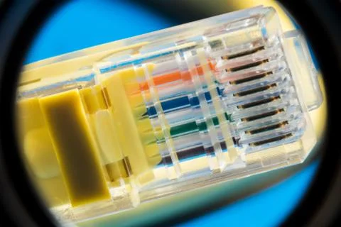 Plastic connector for connection to a computer network, macro background 写真素材