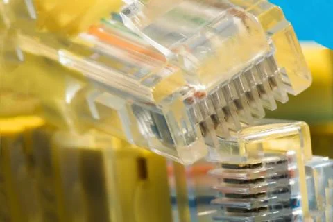 Plastic connector for connection to a computer network, macro background 写真素材