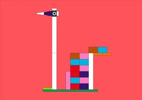 Plastic constructor Creature, flat vector graphics, 2d. Colored plastic bricks. Illustrazione stock