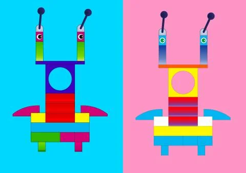 Plastic constructor Creature, flat vector graphics, 2d. Colored plastic bricks. Stock Illustration