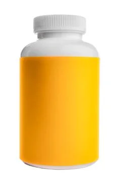 Plastic Container Bottel with Yellow Label Stock Photos