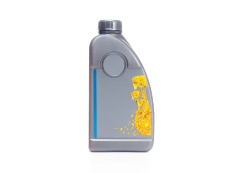 Plastic container with engine oil on white background 写真素材