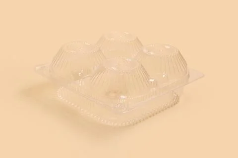 Plastic container for food on beige background Stock Photos