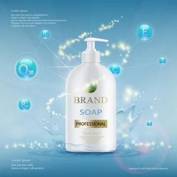 Plastic container with hygienic soap. 스톡 일러스트