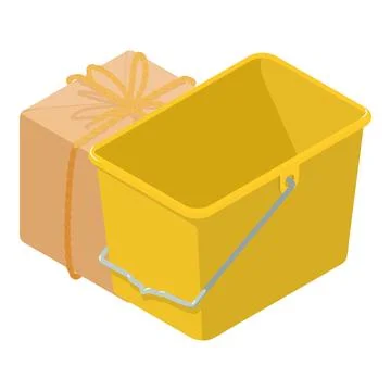 Plastic container icon isometric vector. Empty yellow plastic bucket and package Illustration