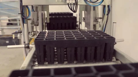 The plastic container moves along the industrial line. Modern production Stock Footage 176349561