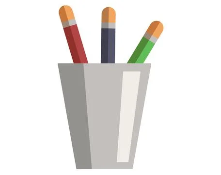 Plastic container with pencils. Supplies for work in office. Organizer with Stock Illustration