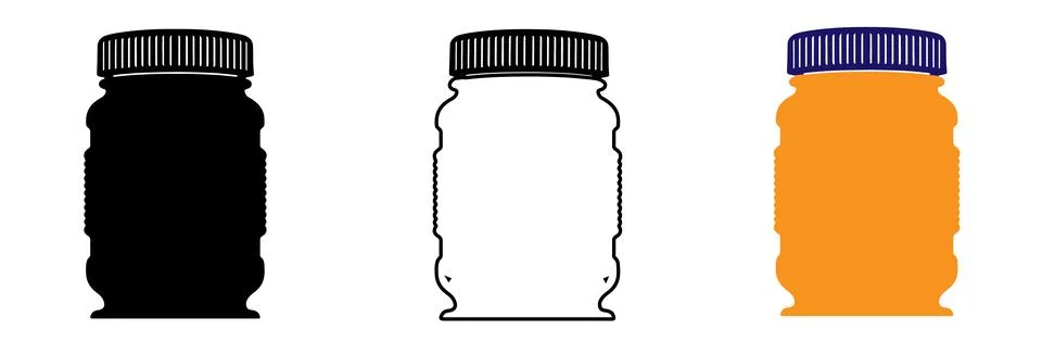 Plastic Container Silhouette Set with Screw Caps Vector Stock Illustration