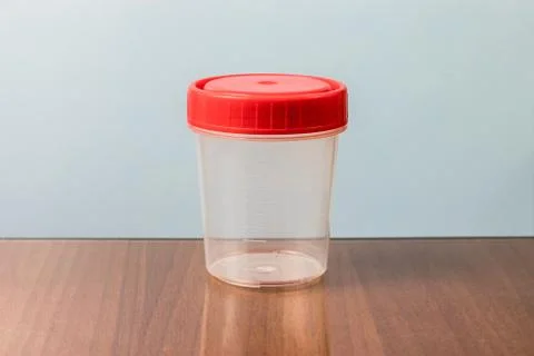 Plastic container for urine. Preparation for testing Stock Photos
