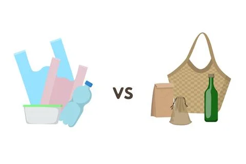 Plastic container vs eco friendly paper packaging Stock Illustration