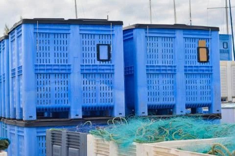 Plastic containers of fishing nets Stock-Fotos