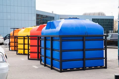 Plastic containers made from high-quality polyethylene to water in Agriculture. Stock Photos