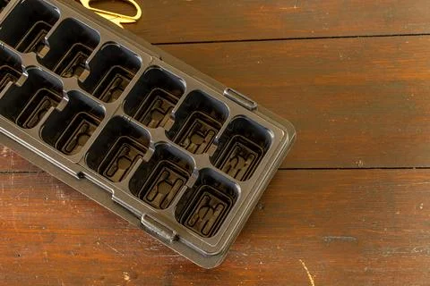 Plastic containers for molde seedlings plants, transplanting plants, plasti.. Stock Photos