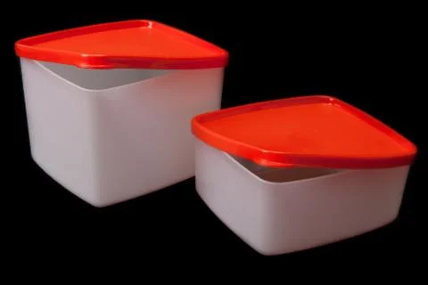 Plastic containers with red lid Stock Photos