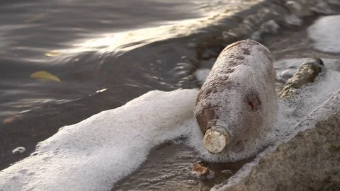 Plastic contamination of the aquatic environment. Close-up of a plastic bottle Stock Footage 116996460