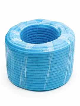 Plastic corrugated pipe isolated on a white background. Packaging stretch fil Stock Photos