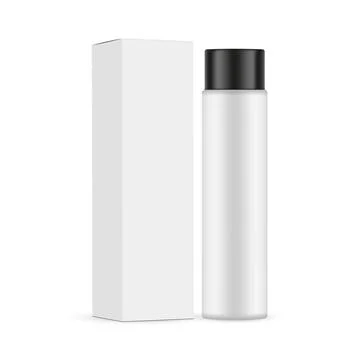 Plastic Cosmetic Bottle With Packaging Box Mockup, Side View Stock Illustration