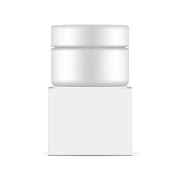 Plastic Cosmetic Jar With Square Box, Front View Stock Illustration