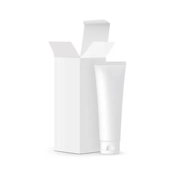 Plastic Cosmetic Tube, Rectangular Box Mockup with Opened Lid, Side View Stock Illustration