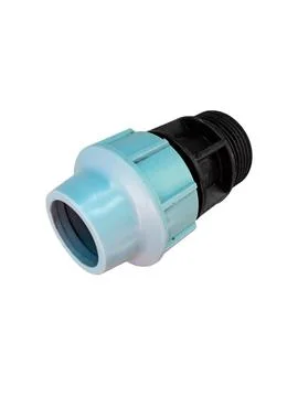 Plastic coupling with external thread for pipes on white background Stock Photos