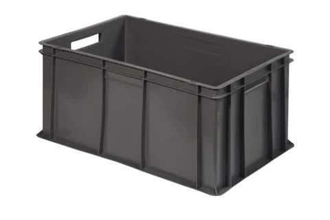 Plastic crate grey  Stock Photos