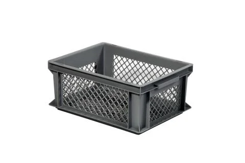 Plastic crate grey  Stock Photos
