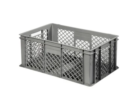 Plastic crate grey  Stock Photos