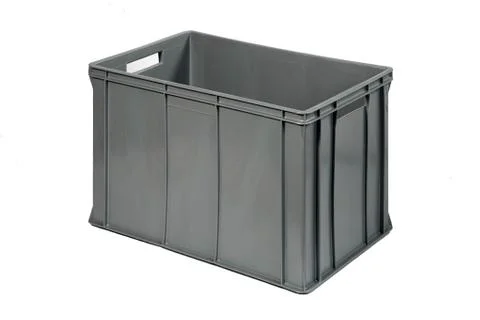 Plastic crate grey  Stock Photos