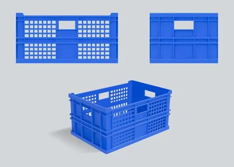 Plastic crate. Milk pallet box. Blue beer tray or open front container. 3D drink Stock Illustration