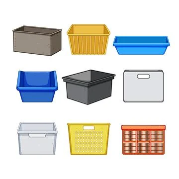 Plastic crate set cartoon vector illustration Stock Illustration