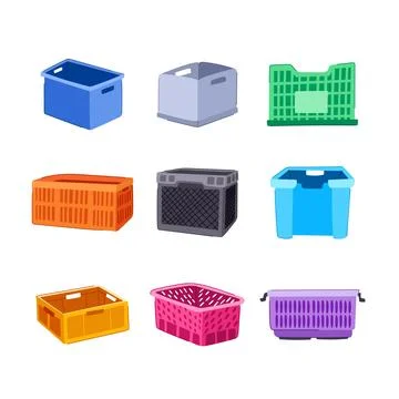 Plastic crate set cartoon vector illustration Illustrazione stock