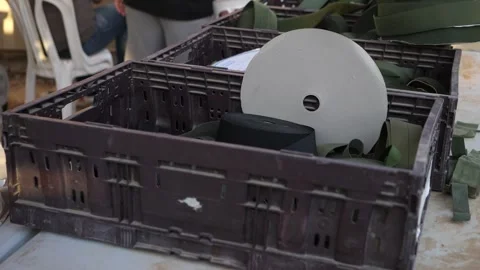 Plastic crate with spools and materials 動画素材 296573677