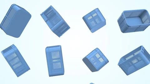 Plastic Crates Falling on a Light Background. Plastic Boxes 3D Animation. 4K Stock Footage 296226829