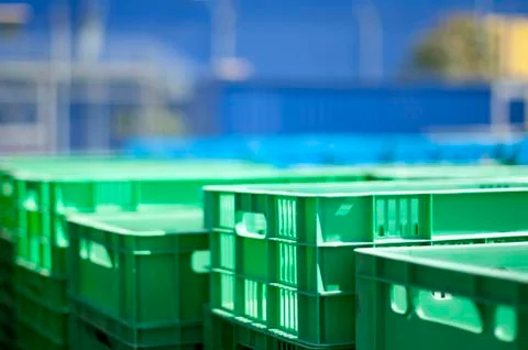 Plastic crates Stock Photos