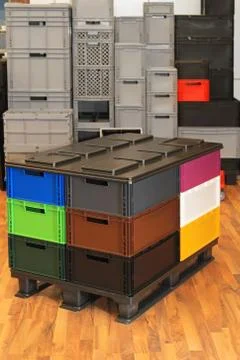 Plastic crates Stock Photos
