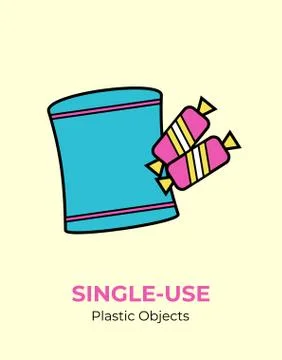 Plastic crisps pouch and candy wrap. Vector illustration of single-use recycl Stock Illustration
