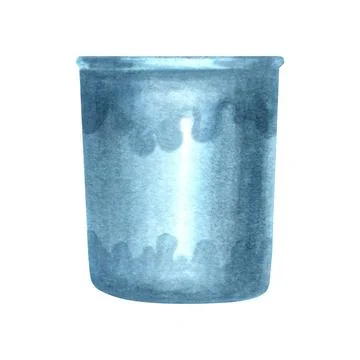 Plastic cup blue empty Bucket. Hand drawn watercolor illustration isolated Stock Illustration