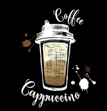 Plastic cup of coffee hand drawn outline doodle icon. Takeaway coffee sketch  Stock Illustration