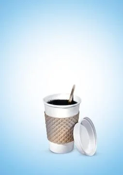 Plastic cup of coffee or tea on a gradient blue background picture composition Stock Illustration
