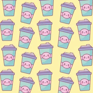 Plastic cup container kawaii characters pattern Stock Illustration