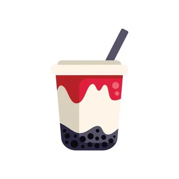 Plastic cup containing boba milk tea with tapioca pearls and a straw Stock Illustration