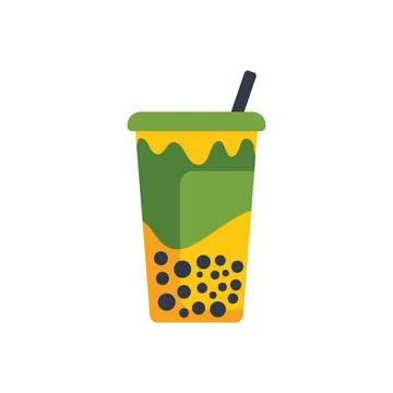 Plastic cup containing boba tea with matcha and mango flavors Stock Illustration