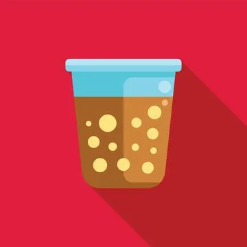 Plastic cup containing carbonated drink with bubbles on red background Stock Illustration
